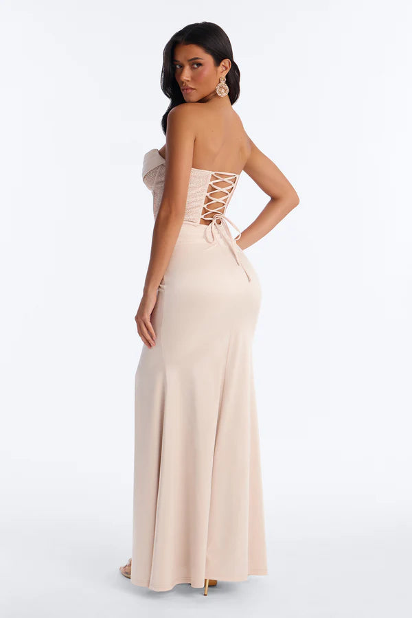 Champagne Elegance Embellished Gown