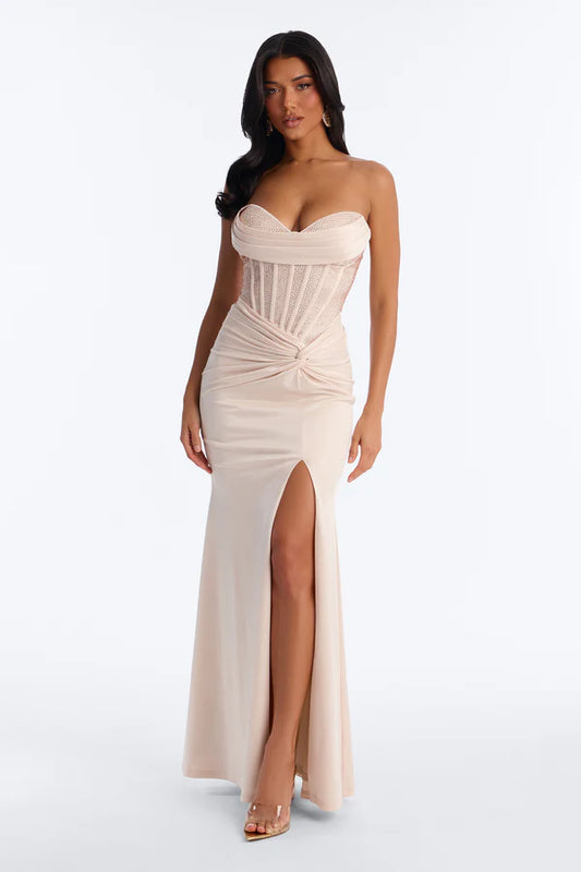 Champagne Elegance Embellished Gown